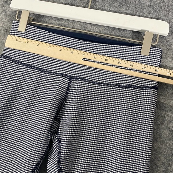 Lululemon Leggings 6 Wunder Under Crop Gingham Printed Navy Blue White Luon - Picture 9 of 15